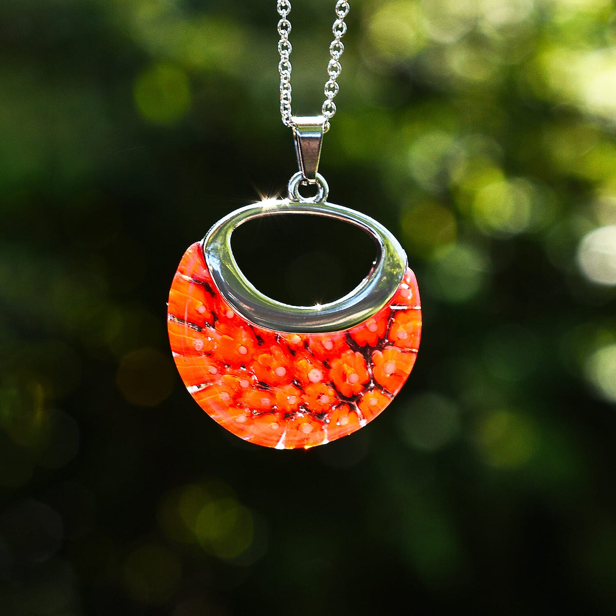 Red Colour Murano Style Necklace (Size - 24) Pure White Stainless Steel V32530010 4