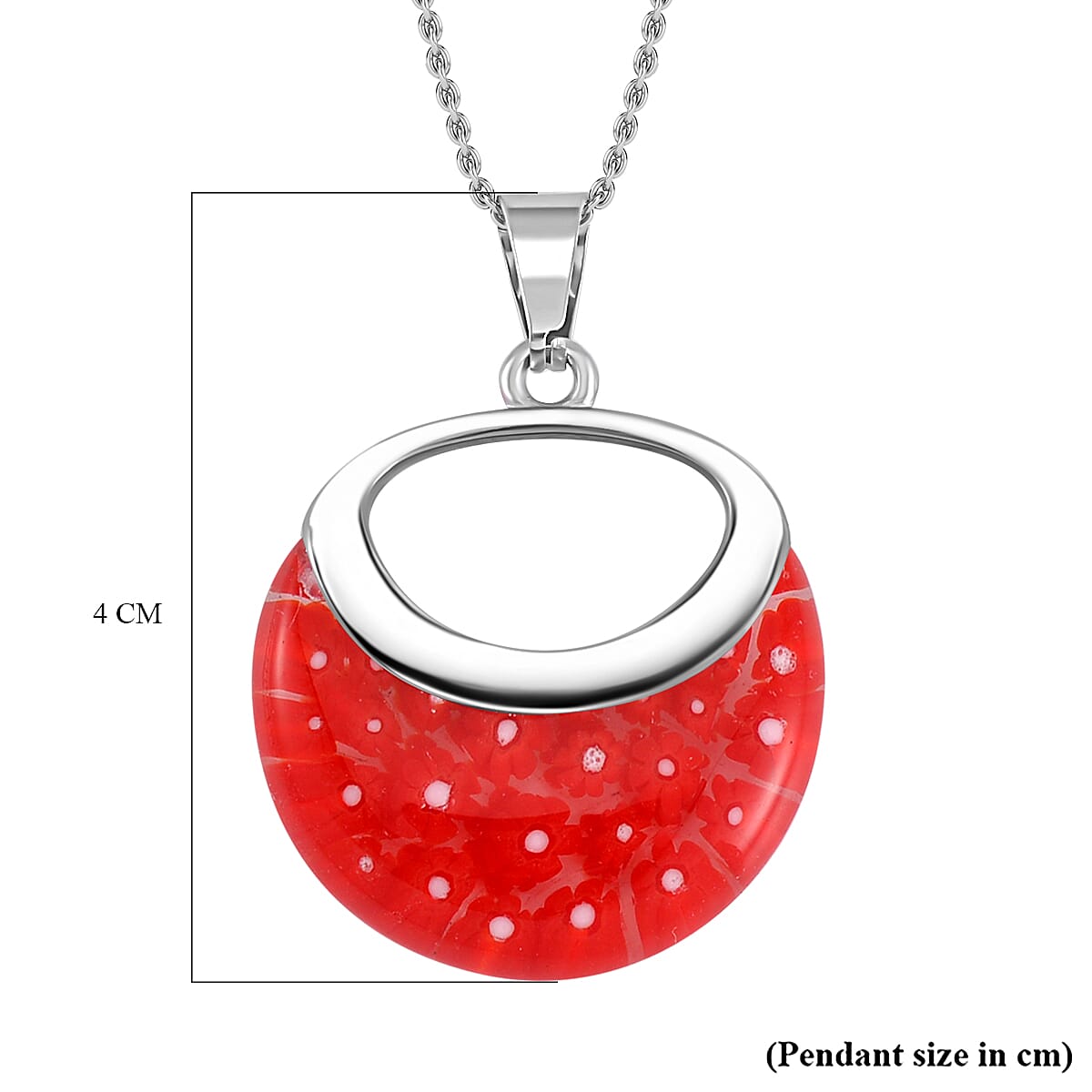 Red Colour Murano Style Necklace (Size - 24) Pure White Stainless Steel V32530010 6