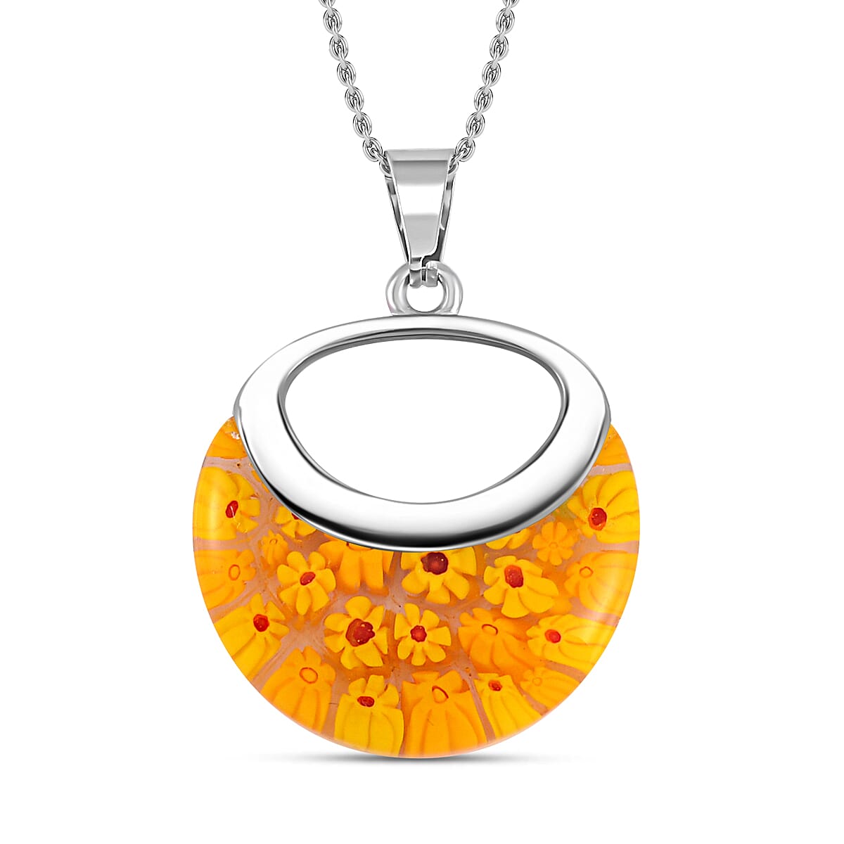 Yellow Colour Murano Style Necklace (Size - 24) Pure White Stainless Steel V32529866 0