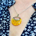 Yellow Color Murano Glass  Necklace (Size - 24) Pure White Stainless Steel