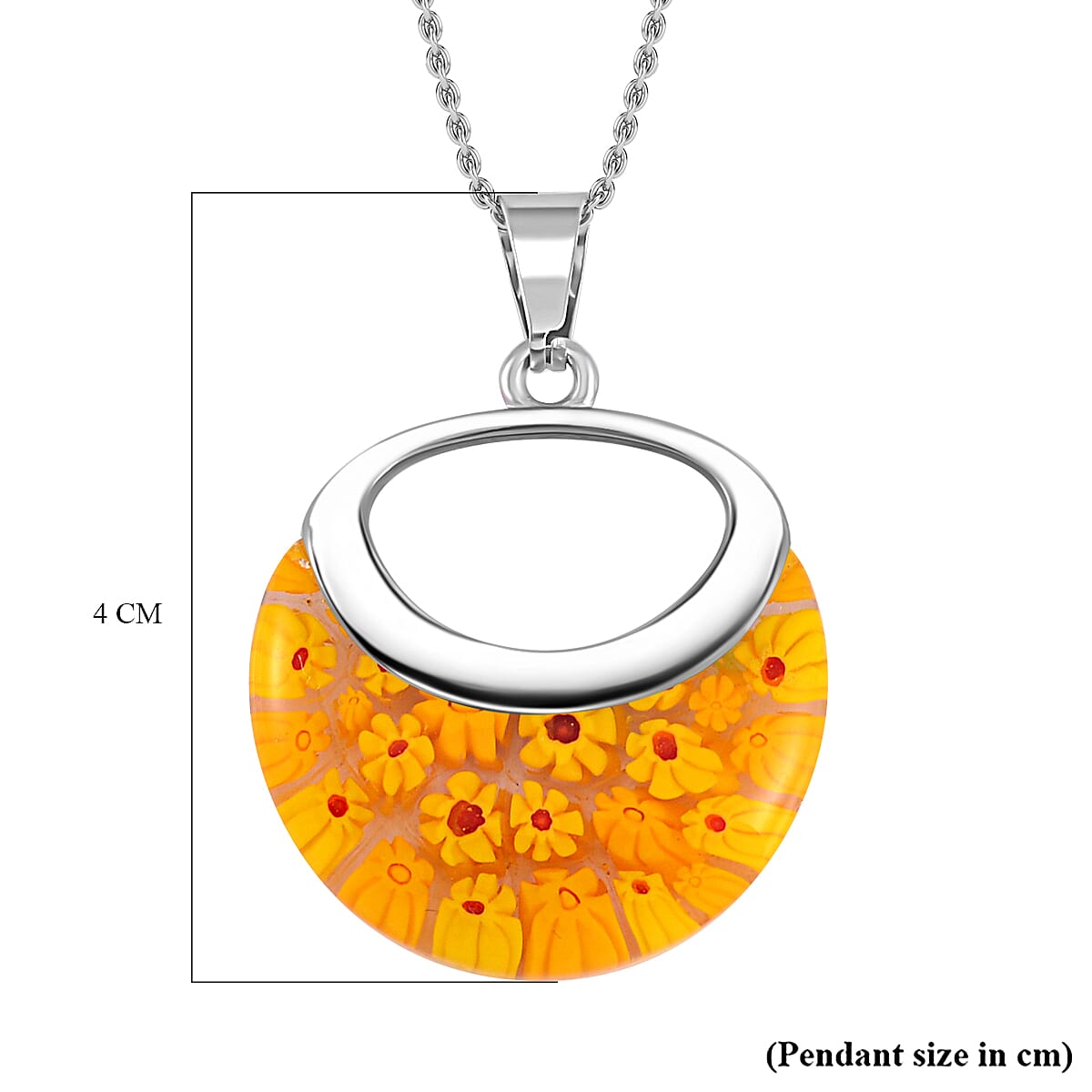 Yellow Colour Murano Style Necklace (Size - 24) Pure White Stainless Steel V32529866 6