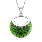 Green Color Murano Glass Flower Eanameling Necklace (Size - 24)_7744169
