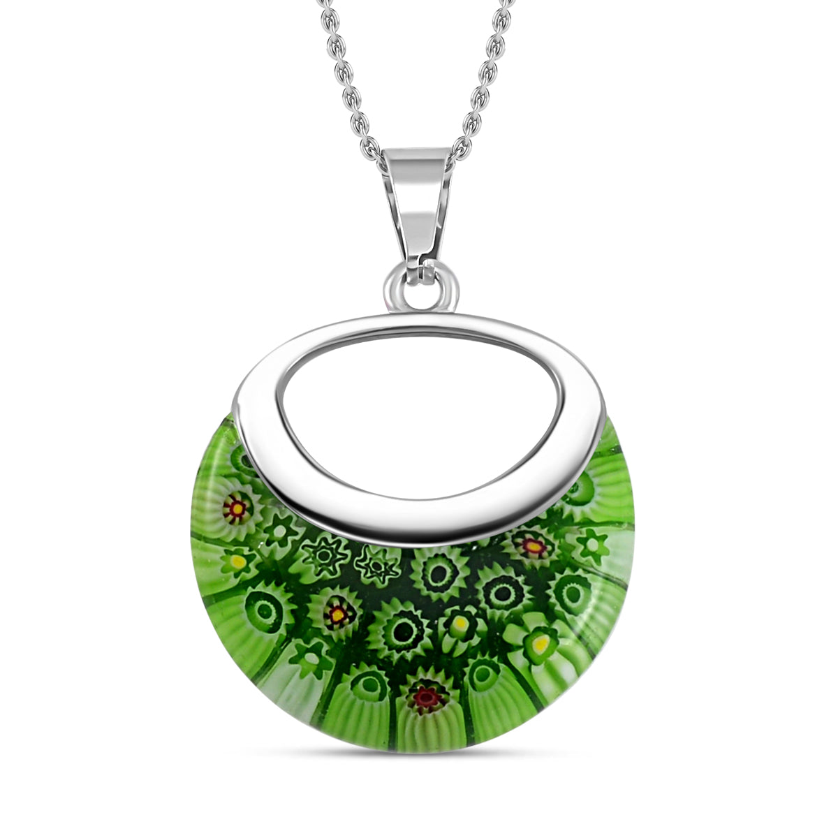 Green Colour Murano Style Necklace (Size - 24) Pure White Stainless Steel V32533461 0