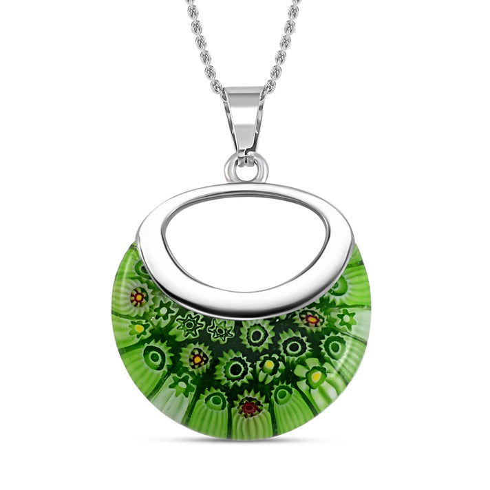 Green Colour Murano Style Necklace (Size - 24) Pure White Stainless Steel V32638593 1