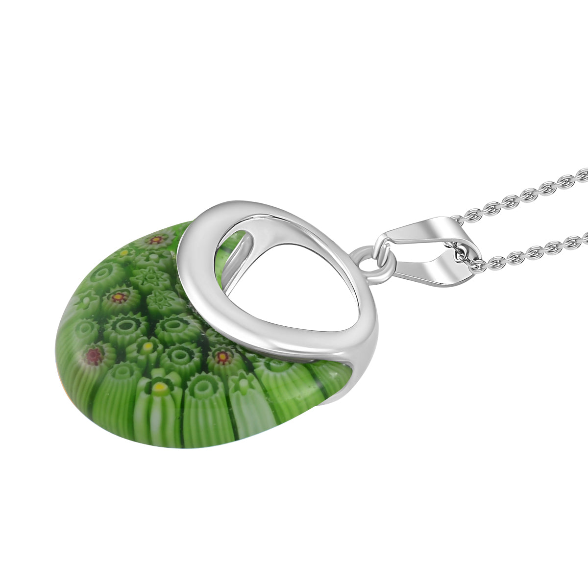 Green Colour Murano Style Necklace (Size - 24) Pure White Stainless Steel V32533461 4