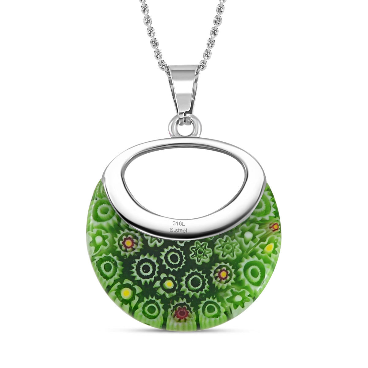 Green Colour Murano Style Necklace (Size - 24) Pure White Stainless Steel V32533461 5
