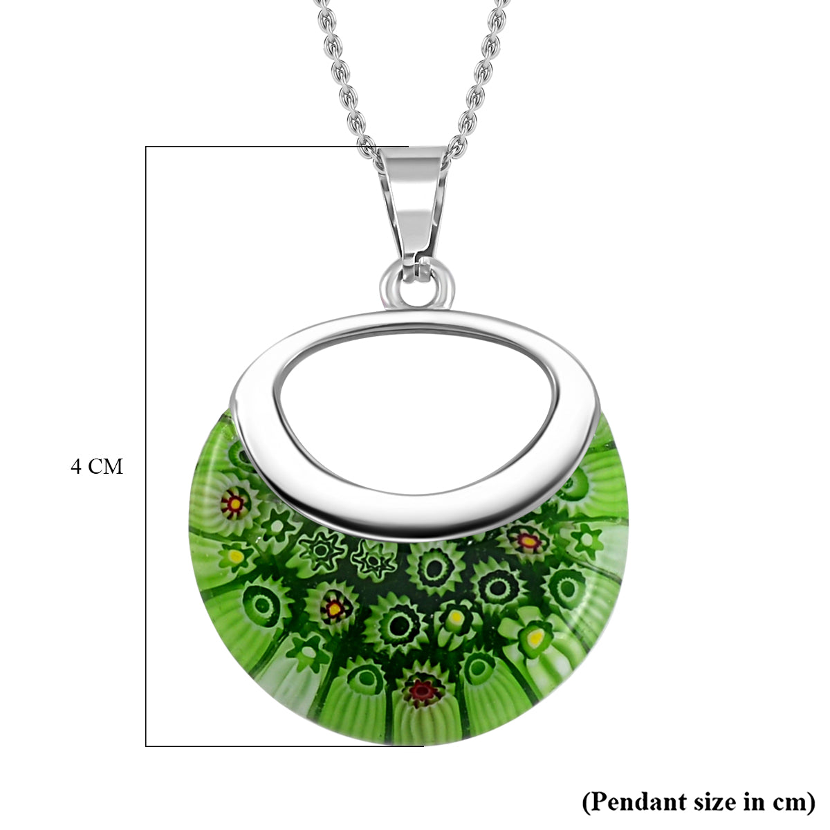 Green Colour Murano Style Necklace (Size - 24) Pure White Stainless Steel V32533461 7