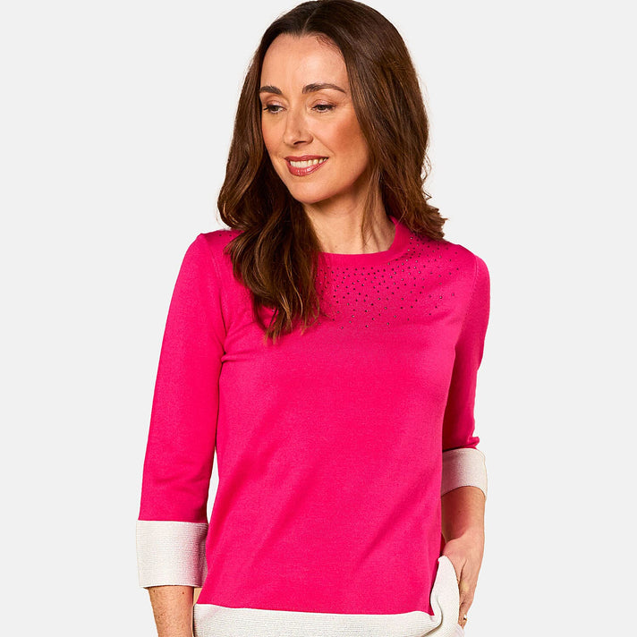 Emreco 3/4 Sleeve Sparkle Neck Jumper (Size S) - Pink 7744405 1