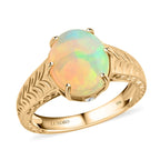 Luxoro - 9K Yellow Gold AGI Cetified AAA Ethiopian Opal & White Diamond Solitaire Ring 2.10 Ct, Gold Wt. 4.10 Gms_7744716