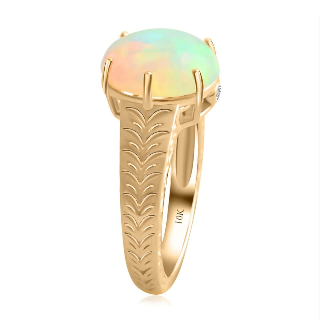 Luxoro - 9K Yellow Gold AGI Cetified AAA Ethiopian Opal & White Diamond Solitaire Ring 2.10 Ct, Gold Wt. 4.10 Gms_7744716_3