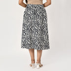 TAMSY 100% Viscose Zebra Pattern Skirt with Elastic Waist (Size XXL 24 - 26) - Off White & Navy_7744970_5