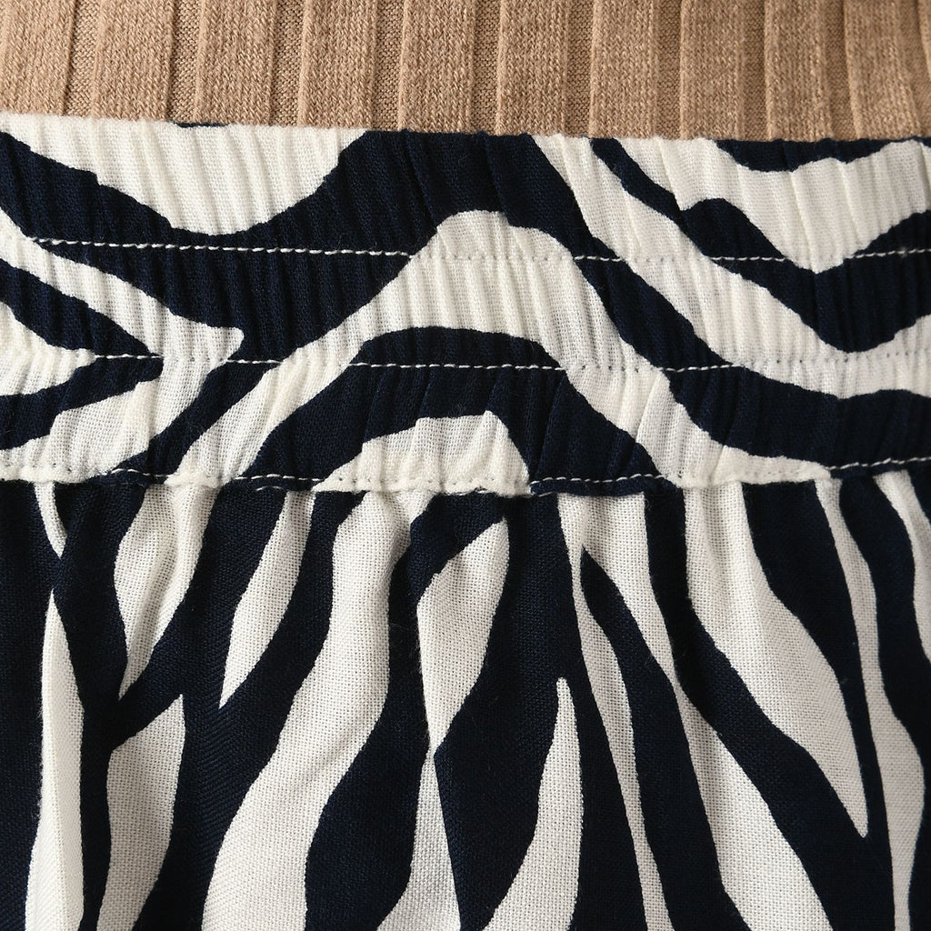 TAMSY 100% Viscose Zebra Pattern Skirt with Elastic Waist (Size XXL 24 - 26) - Off White & Navy_7744970_6