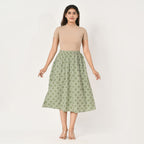 TAMSY 100% Viscose Geometric Pattern Skirt with Elastic Waist (Size XXL 24 - 26) - Green_7744987