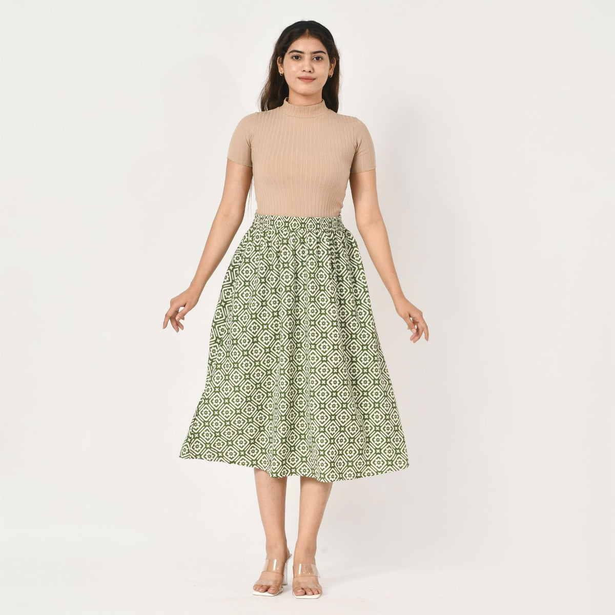 Tamsy Printed Elastic Waist Skirt V32570519 0