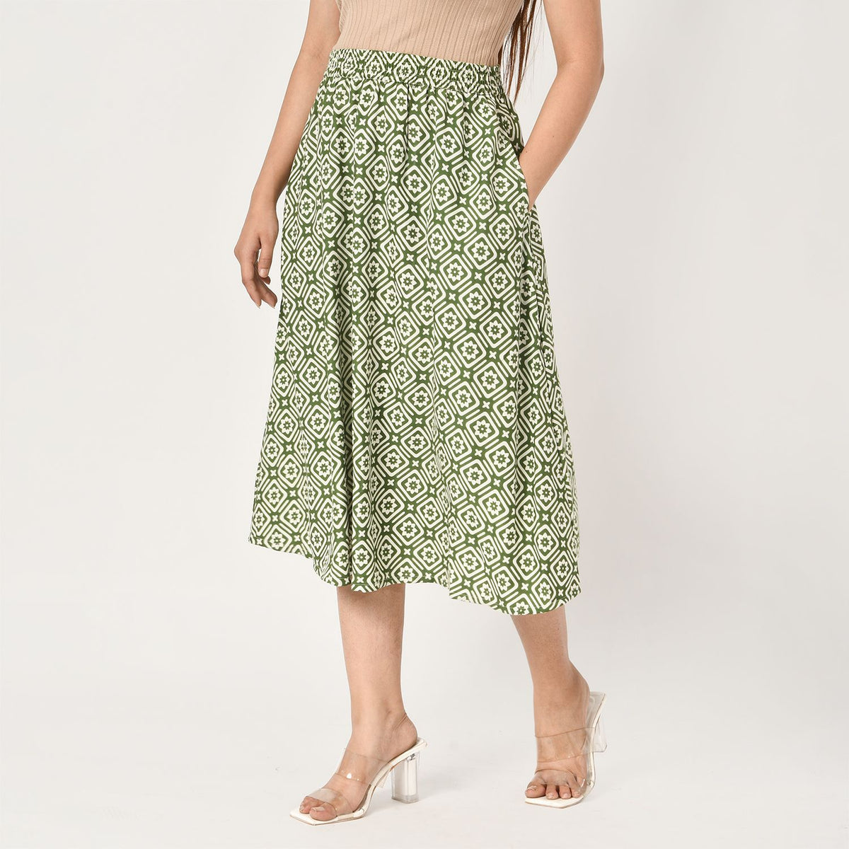 Tamsy Printed Elastic Waist Skirt V32570519 4