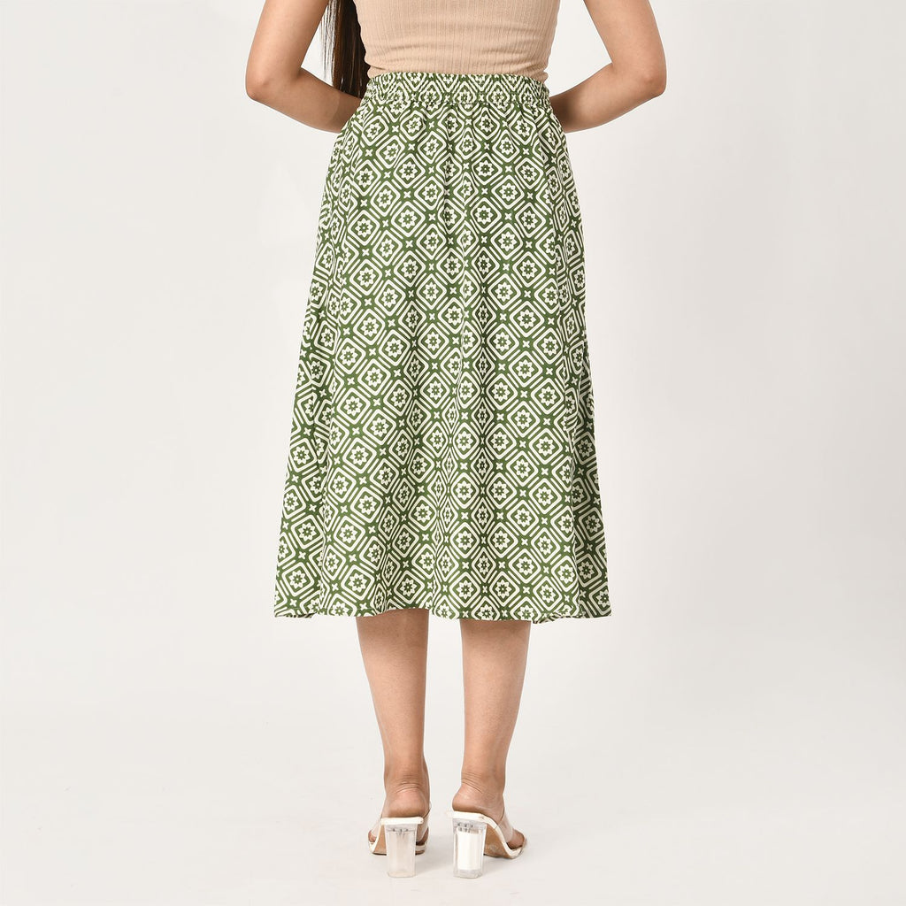 TAMSY 100% Viscose Geometric Pattern Skirt with Elastic Waist (Size XXL 24 - 26) - Green_7744987_4