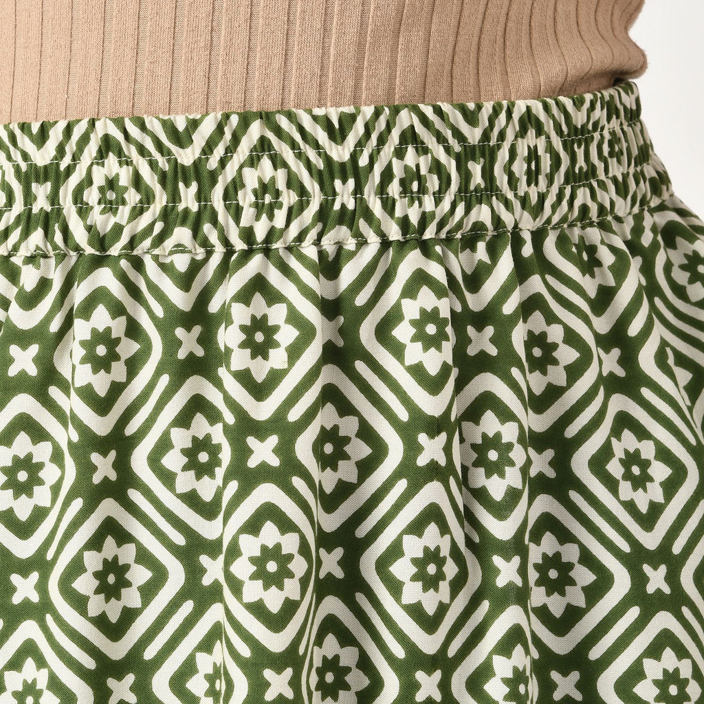 TAMSY 100% Viscose Geometric Pattern Skirt with Elastic Waist (Size XXL 24 - 26) - Green_7744987_6