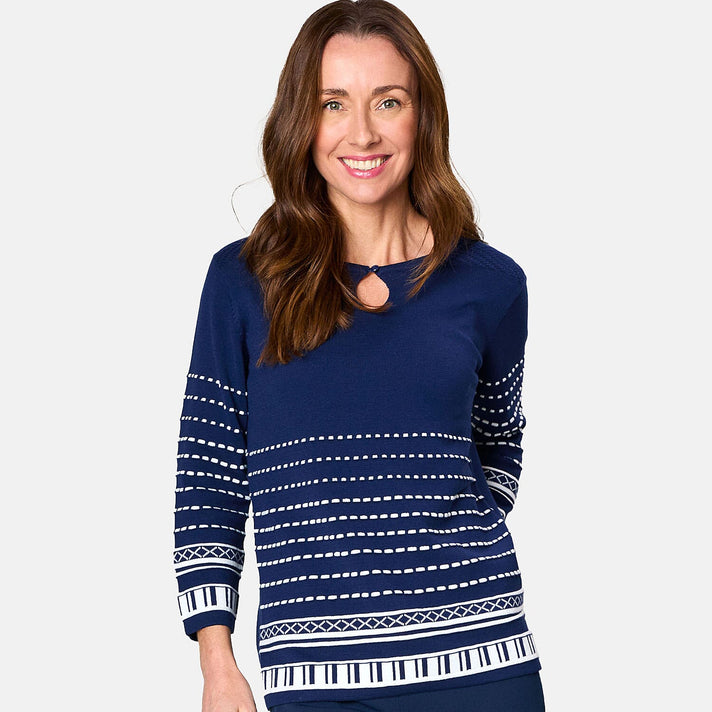 Emreco 3/4 Sleeve Spot Stripe Jumper (Size S) - Navy 7745000 1