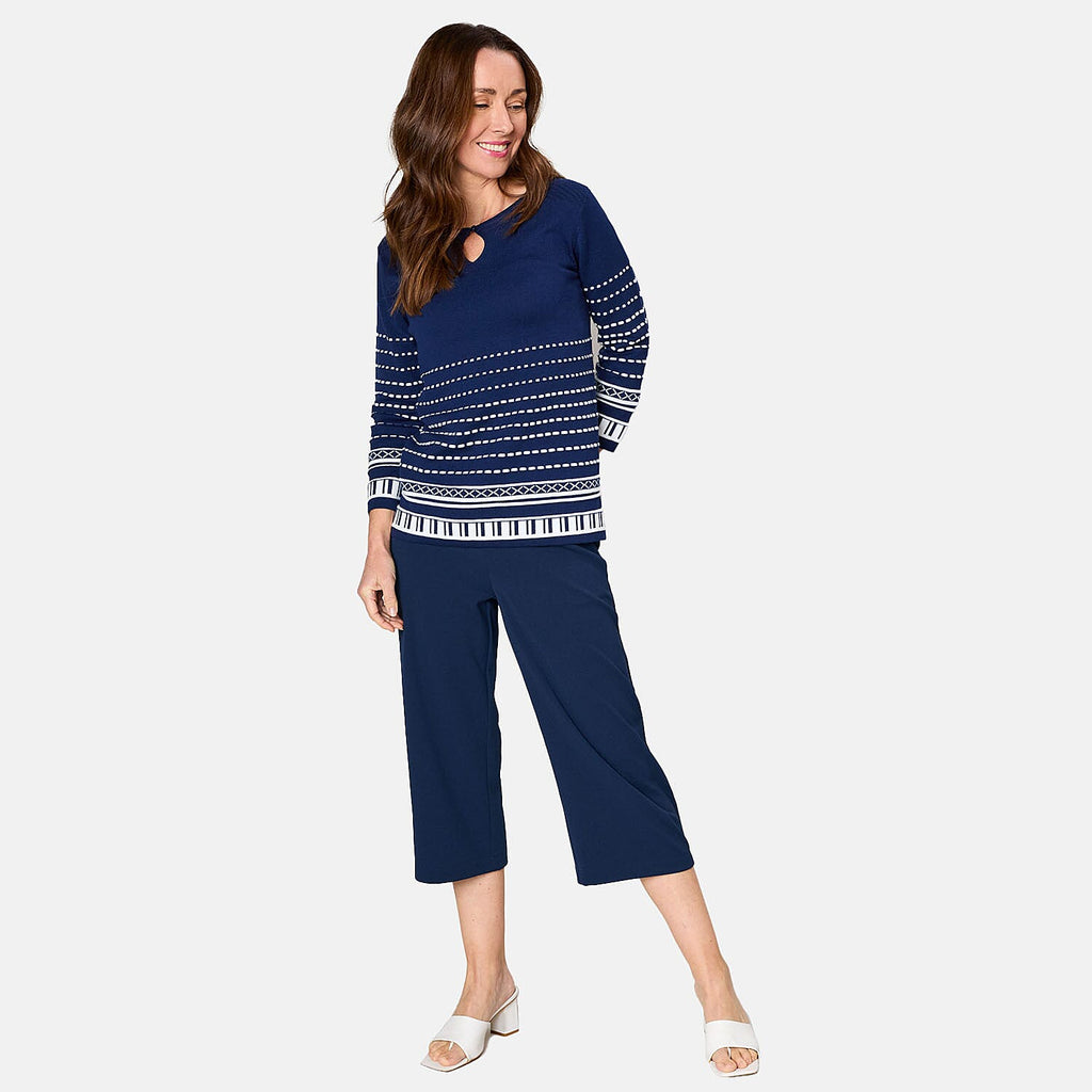 Emreco 3/4 Sleeve Spot Stripe Jumper (Size S) - Navy_7745000_1