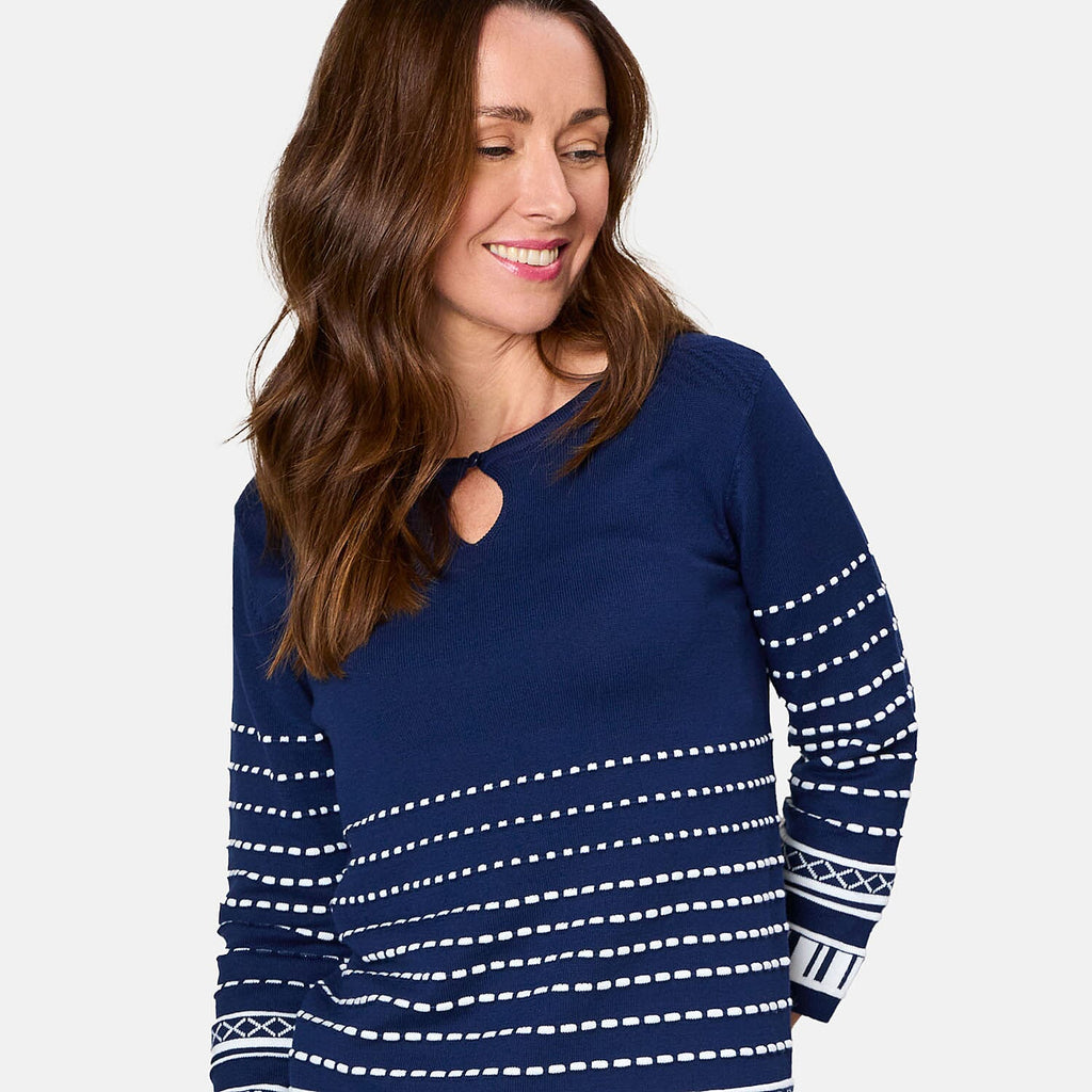 Emreco 3/4 Sleeve Spot Stripe Jumper (Size S) - Navy_7745000_2