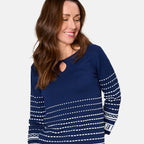 Emreco 3/4 Sleeve Spot Stripe Jumper (Size S) - Navy_7745000_2