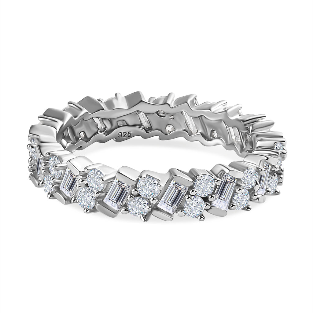Moissanite  Band Ring in Platinum Overlay Sterling Silver 1.80 ct  1.305  Ct._7745246