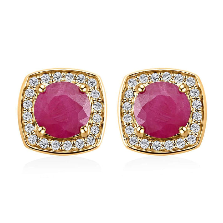 Certified &amp; Appraised LUXORO AAA Mozambique Ruby, White Diamond Halo Earring in 10K Yellow Gold 2.15 Ct. 7745863 1