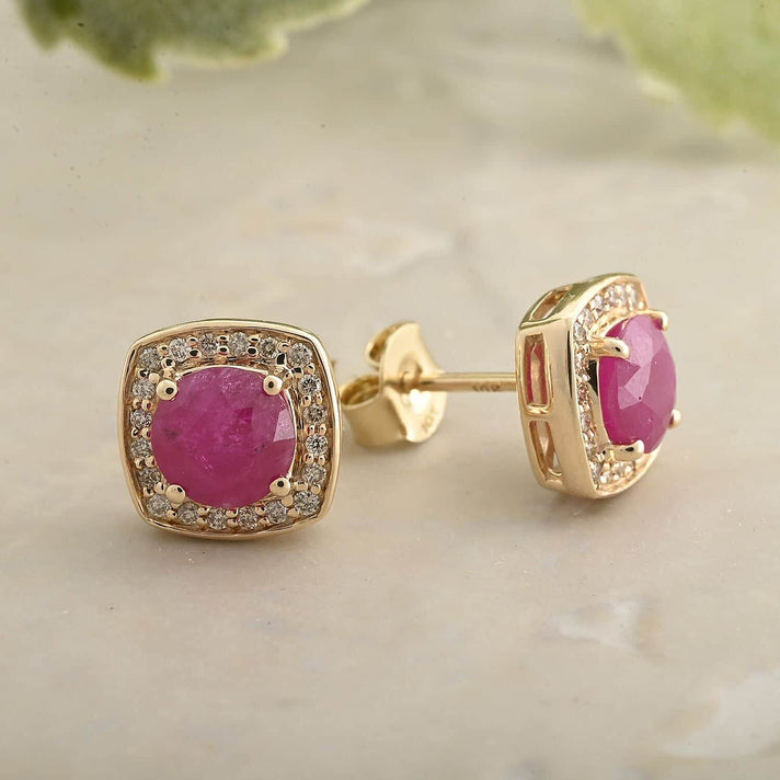 Certified &amp; Appraised LUXORO AAA Mozambique Ruby, White Diamond Halo Earring in 10K Yellow Gold 2.15 Ct. 7745863 2