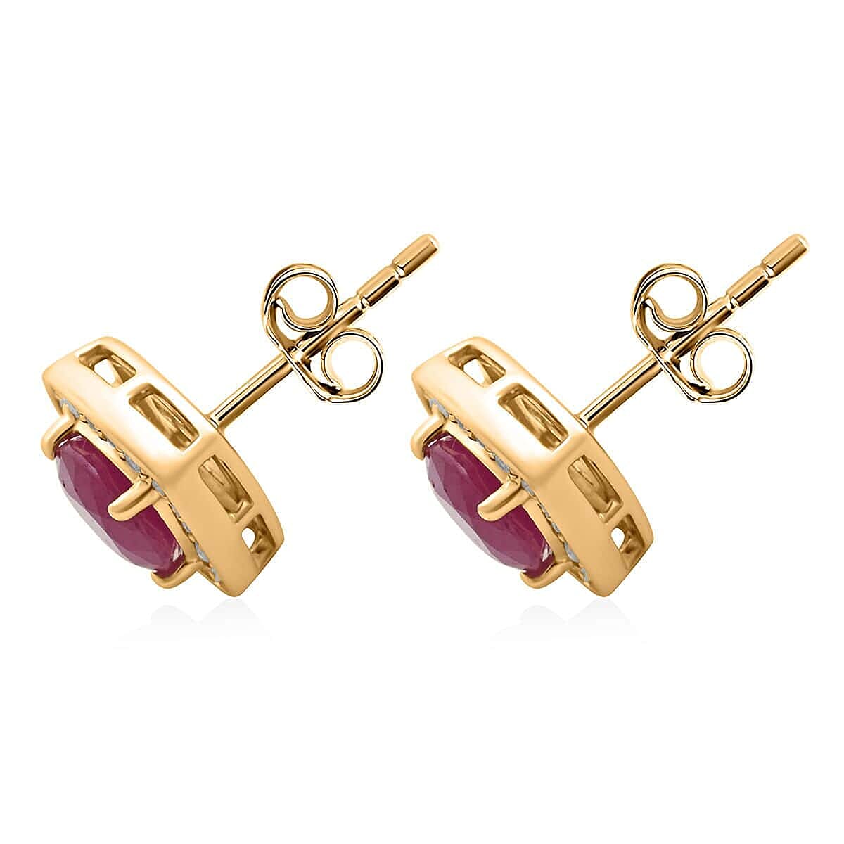Certified and Appraised Certified &amp; Appraised LUXUROAAA Mozambique Ruby, White Diamond Halo Earring in 10K Yellow Gold 2.15 Ct. 7745863 4