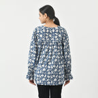 LA-MAREY Pure Cotton Block Print Blouse (Size M - 12 to 14) - Navy & White_7748292_1