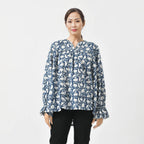 LA-MAREY Pure Cotton Block Print Blouse (Size M - 12 to 14) - Navy & White_7748292_3