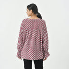 LA-MAREY Pure Cotton Block Print Blouse (Size L - 16 to 18) - Burgundy & White_7748316_1