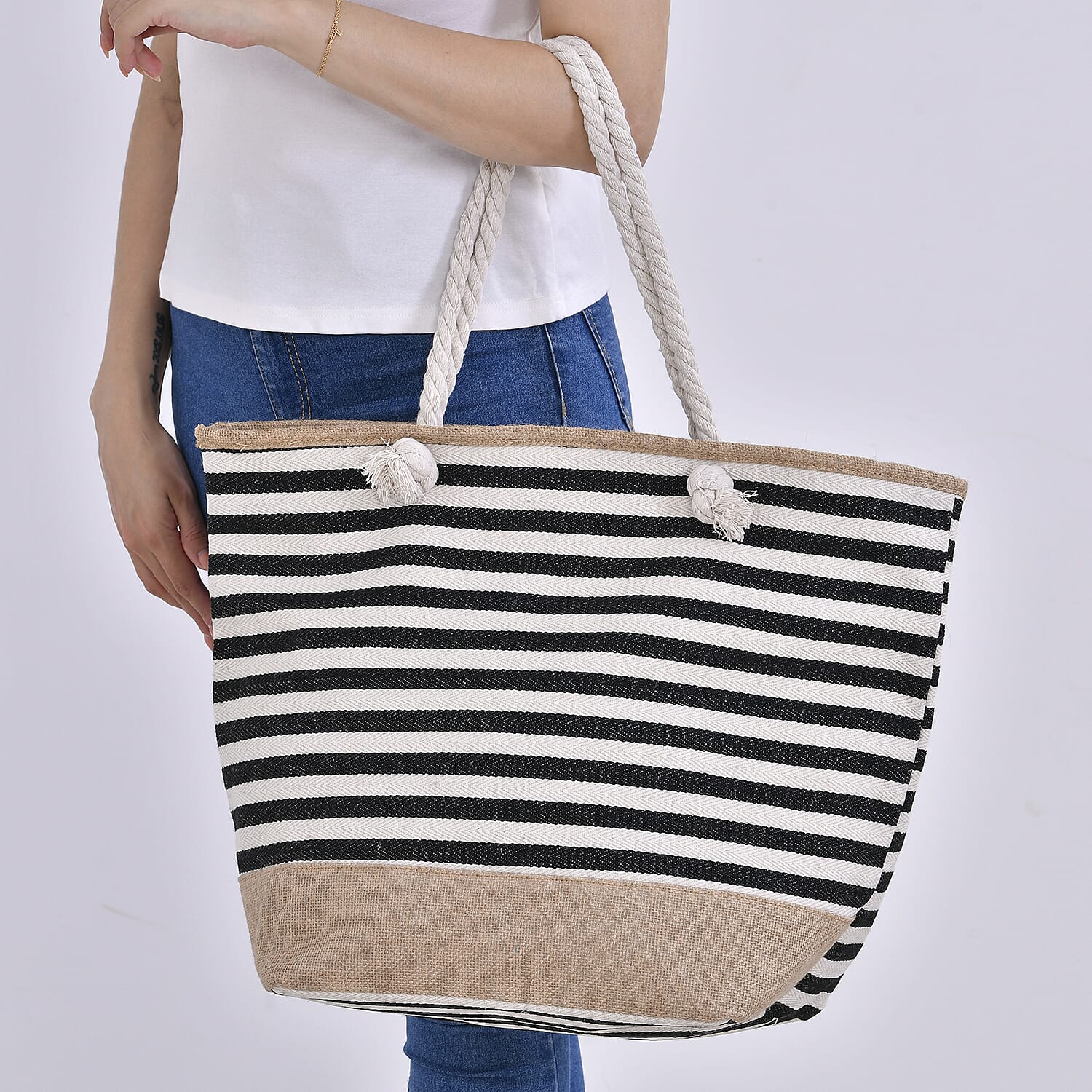 Multi-Purpose Striped Stylish Tote Bag - Black &amp; White 7748395 3