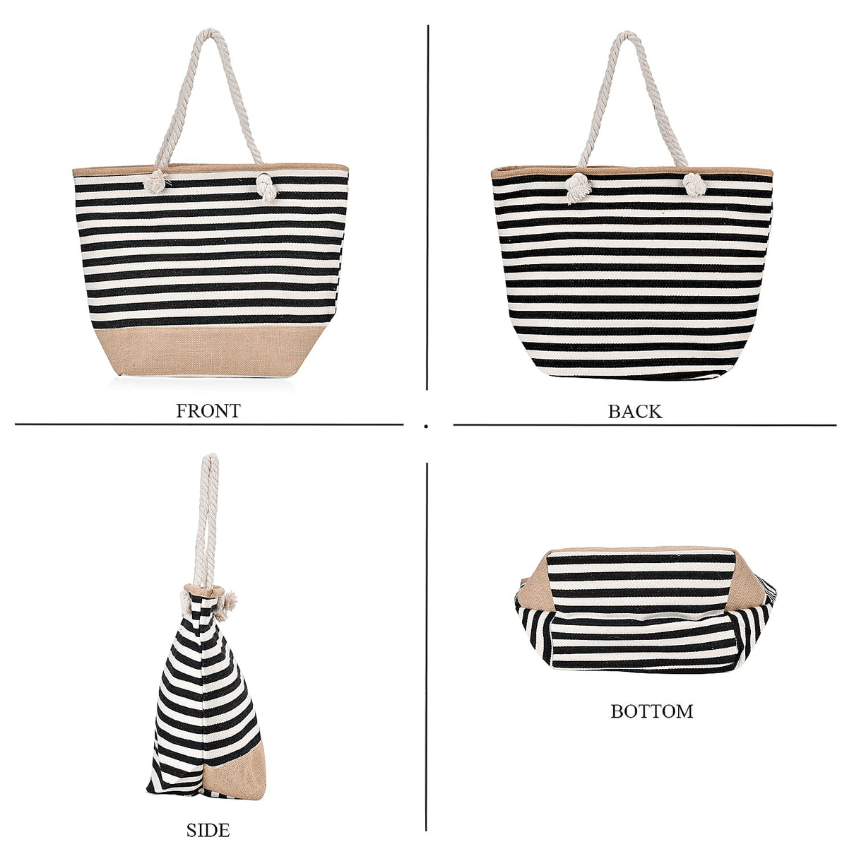 Multi-Purpose Striped Stylish Tote Bag - Black &amp; White 7748395 4