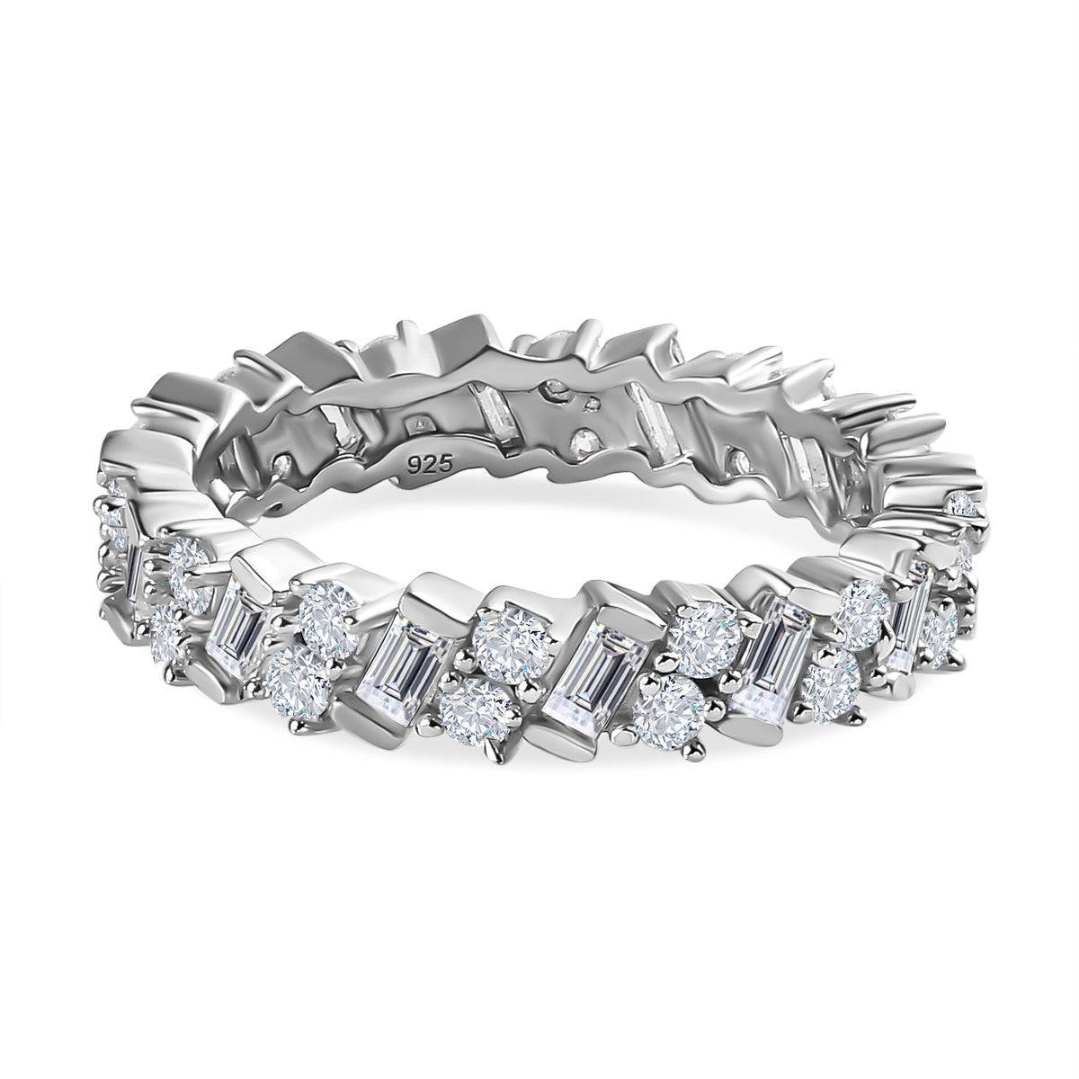 Moissanite Firecracker Band Ring in Platinum Overlay Sterling Silver 1.20 Ct. 7748420 0