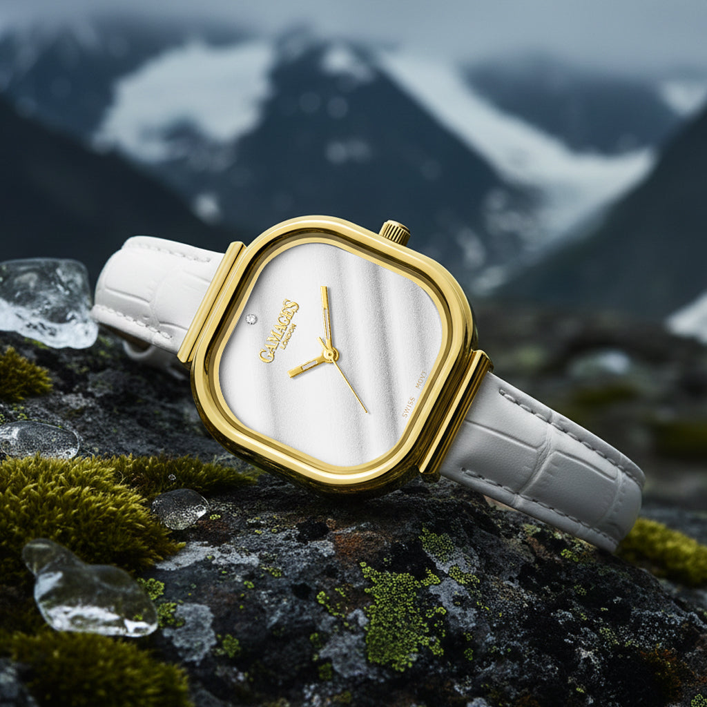 Gamages Of London Limited Mirror Diamond Swiss Quartz Movt. 30m Water Resistant Ladies Watch with White Leather Strap V32531118 1