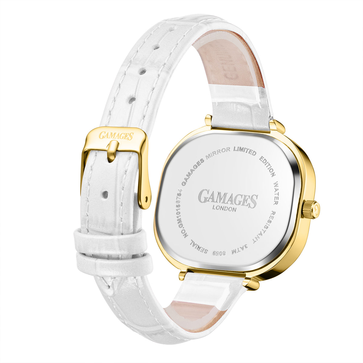 Gamages Of London Limited Mirror Diamond Swiss Quartz Movt. 30m Water Resistant Ladies Watch with White Leather Strap V32531118 4
