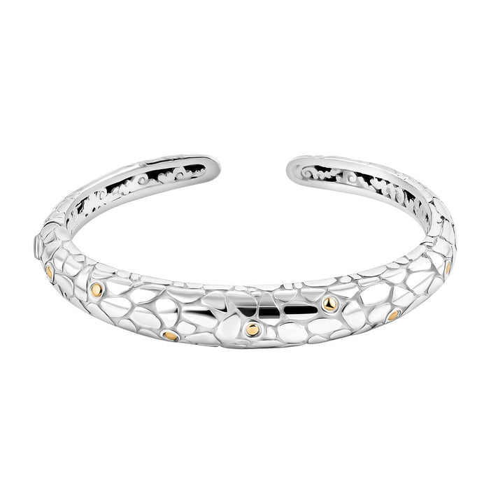 Royal Bali Collection - Sterling Silver Cuff Bangle (Size 7) in 18K Yellow Gold &amp; Silver Plated 7750123 1