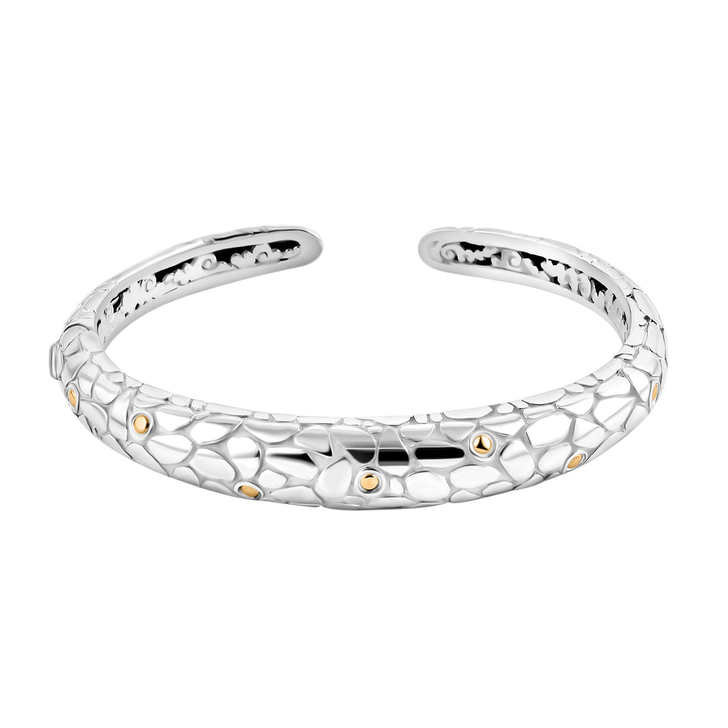 Royal Bali Collection - Sterling Silver Cuff Bangle (Size 7.5) in 18K Yellow Gold 30 Gms_7750124