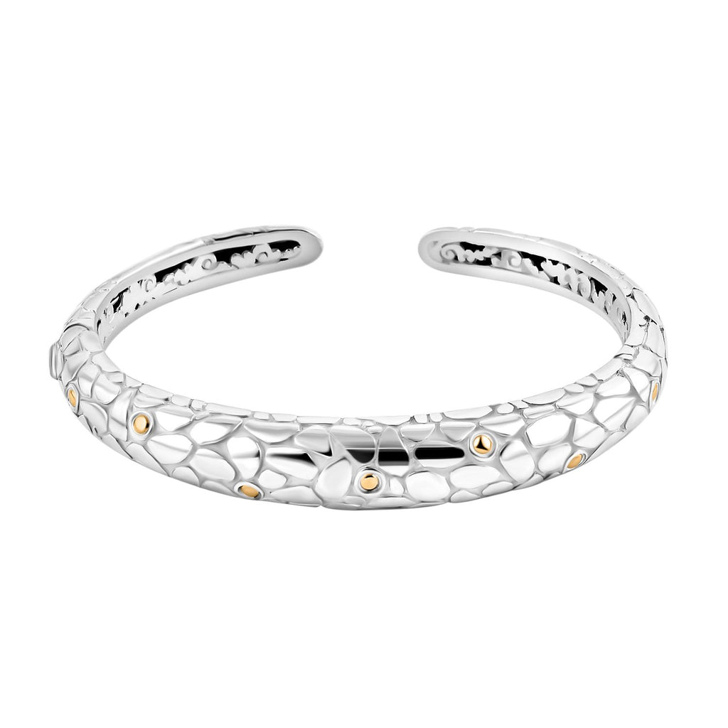 Royal Bali Collection - Sterling Silver Cuff Bangle (Size 8) in 18K Yellow Gold & Silver Plated_7750125