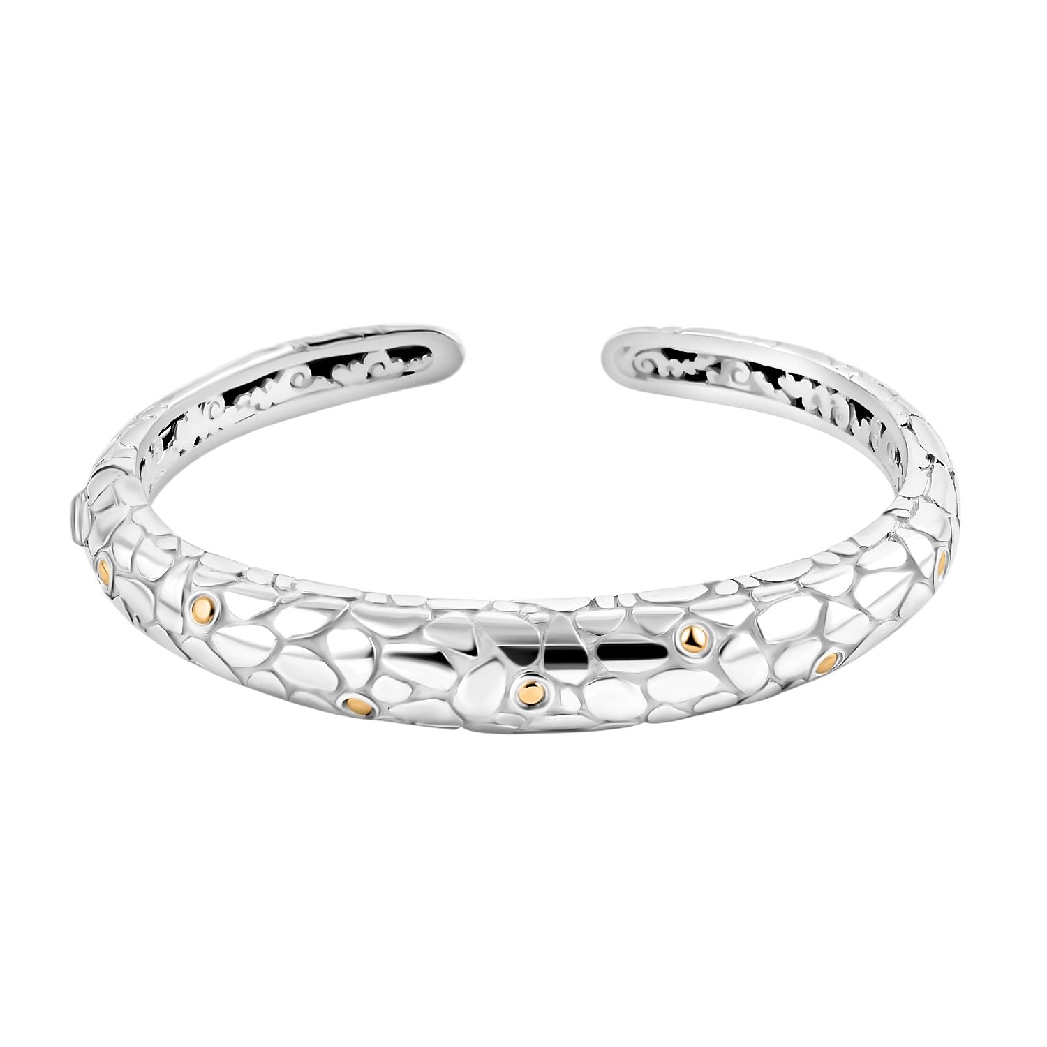 Royal Bali Collection - Sterling Silver Cuff Bangle (Size 8) in 18K Yellow Gold &amp; Silver Plated V32539893 0