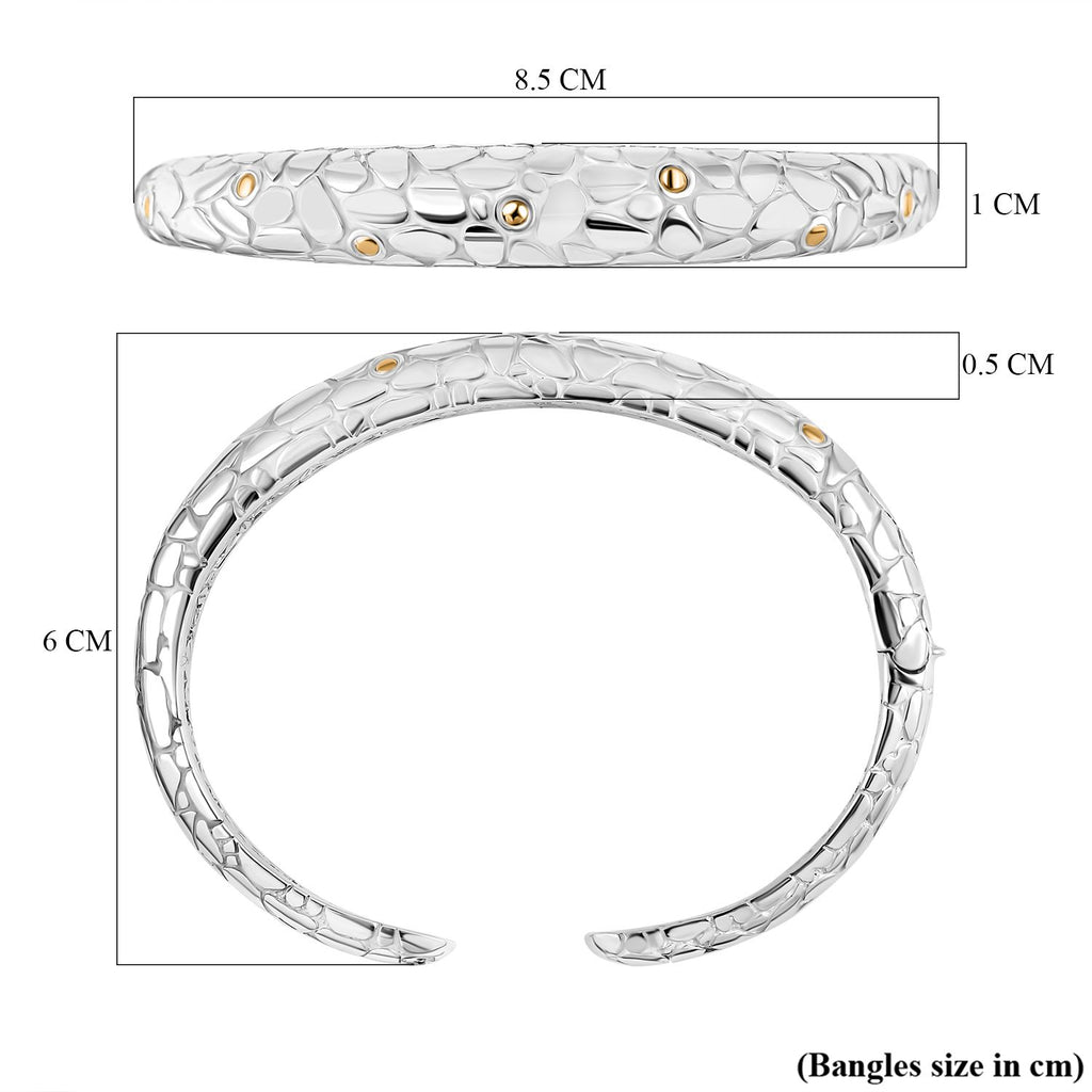 Royal Bali Collection - Sterling Silver Cuff Bangle (Size 8) in 18K Yellow Gold & Silver Plated_7750125_5