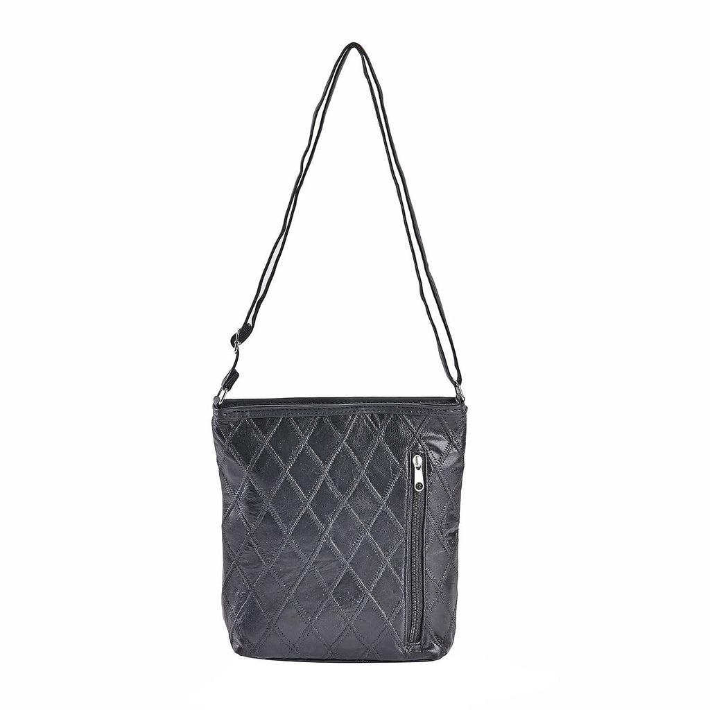 Sheepskin Leather Patchwork Shoulder Bag (Size 37x30x8 ) - Black_7750595