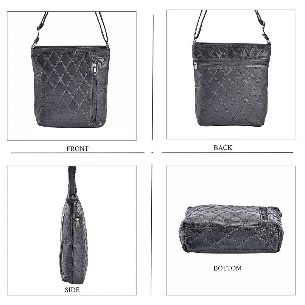 Sheepskin Leather Patchwork Shoulder Bag (Size 37x30x8 ) - Black_7750595_1