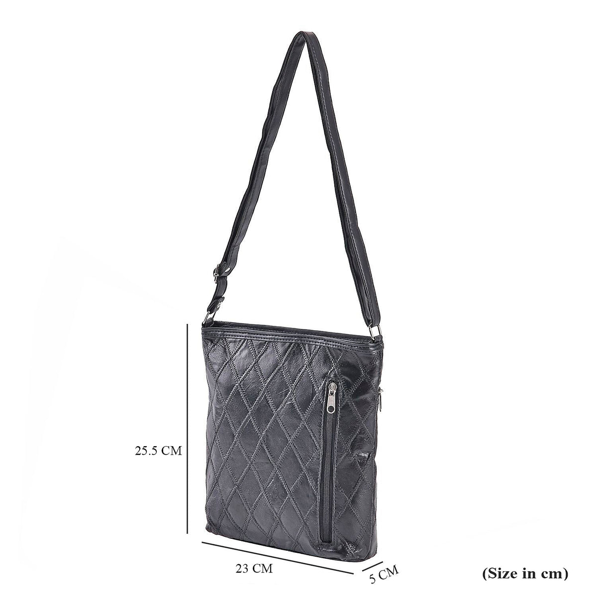 Sheepskin Leather Patchwork Shoulder Bag (Size 37x30x8 ) - Black 7750595 5