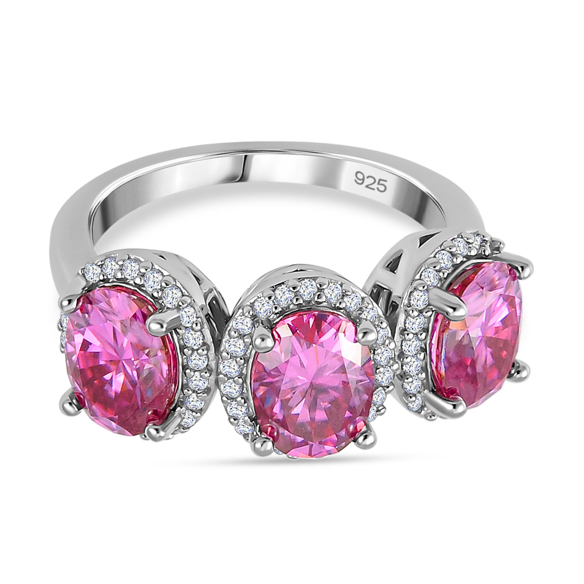 Pink & White Moissanite Ring in Rhodium Overlay Sterling Silver 4.38 Ct_7752233