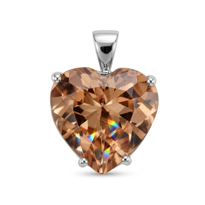 Sterling Silver Chunky Heart Pendant in Orange Cubic Zirconia 7754005 1