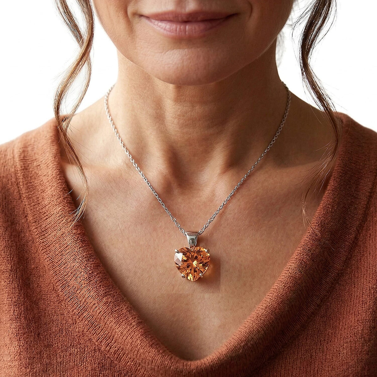 Sterling Silver Chunky Heart Pendant in Orange Cubic Zirconia 7754005 4