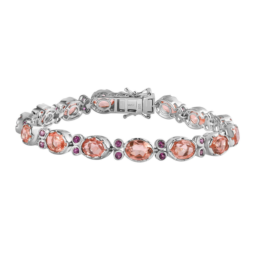 Morganite Colour Quartz & Lotus Garnet Bracelet (Size 7.5) GB Lock Box in Platinum Overlay Sterling Silver 23.26 Ct, Silver Wt 21.14 Gms._7756368