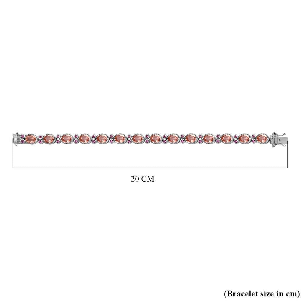 Morganite Colour Quartz & Lotus Garnet Bracelet (Size 7.5) GB Lock Box in Platinum Overlay Sterling Silver 23.26 Ct, Silver Wt 21.14 Gms._7756368_4